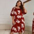 Cross border plus size sleepwear women's long print pullover dress summer new home wear silk ice silk nightgown