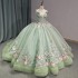 Adult Dress Ball Tail Evening Dress Shoulders V-neck Fluffy Princess Skirt Support Green Sweet Elegant Princess