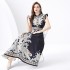 2024 Vacation - Palace Style Flip Collar Sleeveless Waist Wide Skirt Printed Long Dress