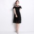 2024 summer new dress with waist cinching and slimming A-line temperament, mesh splicing black dress, sweet and feminine