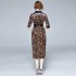 Real time spot dress temperament French gold velvet dress leopard print long dress with original belt included