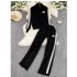 Fashion set with women's stand up collar, two bar zipper, short hoodie, two-piece set, high waist, slimming effect, hanging feeling, casual wide legs