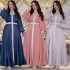 XQY500366 Cross border Muslim Women's Hot Diamond Light Luxury Dress Glossy Satin Elegant Abaya Dress