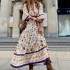 FD313 Spot Fashion Foreign Trade Women's Wear 2024 Autumn/Winter Fashion Printed Bohemian Long Dress