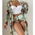 2024 New European and American Cross border Sexy Bikini Mesh Three Piece Set Amazon Gathering Printed Split Swimsuit for Women