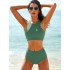 2024 New Solid Color Printed Cross border Foreign Trade Swimsuit Split High Waist Tank Top Sports Conservative Swimsuit Wholesale