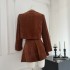 Summer home corduroy heavy industry sequin rhinestone Maillard brown small fragrant style jacket short skirt set for women in spring and autumn