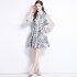 Real time spot vintage jacquard skirt new women's geometric jacquard patchwork sleeve single breasted dress