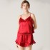 Women's imitation silk sleepwear silk V-neck suspender shorts two-piece set sleepwear sexy fashion home suit set