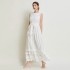 -Summer European and American round sleeveless hollow out water-soluble lace patchwork dress with long skirt and suspender