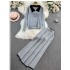 Fashion suit women's Korean version loose jacquard knitted sweatshirt two-piece set casual high waist slimming straight leg wide leg pants