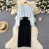 Goddess style layered outfit, short long sleeved plush knit sweater, women's base suspender dress, two-piece set