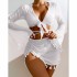 2024 New European and American Conservative Four piece Solid Color Tassel Hoodie Mesh Short Skirt Bikini Wholesale Swimsuit Women