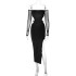 Sexy spicy girl one shoulder backless dress European and American style 2024 autumn new women's long sleeved slit mid length skirt