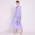 Spot shooting -2024 autumn new European and American V-neck ruffled lace patchwork slit big swing dress