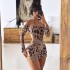 Animal pattern printed backless long sleeved dress, European and American 2024 autumn new women's sexy spicy girl short skirt