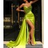 European and American sexy slit long dress with strapless design, pleated slit satin slim fit party dress