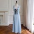 Summer new style small fresh temperament sky blue suspender dress slim fit and slimming long dress 68523