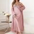 Women's Spring and Autumn Mid length Hanging Skirt Coat Two piece Set Casual Home Clothes Women's Imitation Silk Lace Sexy Set