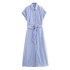 Foreign Trade 2024 Summer New European and American Style Linen Blended Striped Midi Belt Dress 8282821