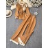 Autumn and Winter Fashion Bat Long Sleeve One Shoulder Off Shoulder Loose Knitted Shirt Top Two Piece Set V-neck Vest Dress