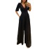 European and American women's 2024 summer new product temperament casual V-neck lace up high waist bubble short sleeved wide leg jumpsuit