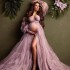 New European and American style bean paste one shoulder long bubble sleeve evening dress sexy high waisted pregnant photography studio wedding dress