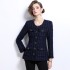 Real shot spot coarse woolen small fragrant round neck open collar high-end single breasted retro jacket dress