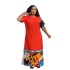 Foreign trade African women's dresses, color blocking graffiti slits, digital printing, elastic Roman cross-border supply