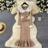 Knitted dress women's autumn and winter new style French retro contrasting color doll collar single breasted waist slimming fish tail long skirt