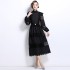 Real time spot 2024 autumn new slim fit patchwork lace hollow dress with pearl belt for women