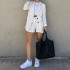 FD1466 in stock 2024 autumn new cross-border women's fashion temperament striped long sleeved suit shorts two-piece set