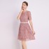 -Lace short sleeved round neck high-end temperament dress, beautiful waist cinching dress