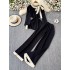 Autumn and Winter Fashion Bat Long Sleeve One Shoulder Off Shoulder Loose Knitted Shirt Top Two Piece Set V-neck Vest Dress