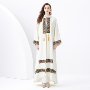 2024 Vacation - Palace Embroidered Tassel Horn Sleeve Retro Long Robe Hoodie Dress Two Piece Set