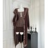 Imitation mink fur striped knitted cardigan/camisole skirt