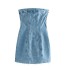 Foreign trade sexy one necked chest wrapped denim dress for spicy women, revealing a slimming temperament up close, hip hugging short skirt