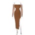 Sexy spicy girl one shoulder backless dress European and American style 2024 autumn new women's long sleeved slit mid length skirt