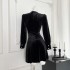 Yang Xiaojuan French V-neck Handmade Sparkling Diamond Velvet Dress for Women, High end Small Black Dress, New Year's Party Gift Dress