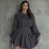 Amazon Cross border 2024 Autumn/Winter New Solid Color Long Sleeve Hoodie and pleated Skirt Two Piece Fashion Casual Set for Women