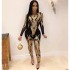 8189 European and American cross-border sequin bead sexy women's long sleeved see through jumpsuit manufacturer direct sales source