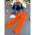 Fashion set for women, autumn and winter lantern long sleeved dyed sweater two-piece set, high waist slimming knit straight leg wide leg pants