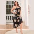 Summer new fat and plus size ice silk sleepwear fashionable casual sleepwear imitation silk sexy printed suspender nightgown