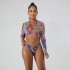 2024 New Long Sleeve Zipper Bikini High Waist Women's Split Swimsuit Conservative Sunscreen Beach Swimsuit Wholesale