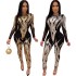 8189 European and American cross-border sequin bead sexy women's long sleeved see through jumpsuit manufacturer direct sales source