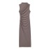 Foreign trade wholesale autumn new women's solid color pullover sleeveless pleated decoration back slit MIDI dress