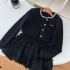 FRTM Twilight Starry Glitter Rich heiress Little Fragrant Style Short Coat Look Thin Flower Bud Skirt Set Little Black Skirt for Women