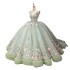 Adult Dress Ball Tail Evening Dress Shoulders V-neck Fluffy Princess Skirt Support Green Sweet Elegant Princess