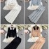 Fashion suit women's Korean version loose jacquard knitted sweatshirt two-piece set casual high waist slimming straight leg wide leg pants