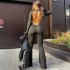 European and American style 2024 spring new women's sexy backless long sleeved flared pants slim fit hip lifting jumpsuit wholesale for women